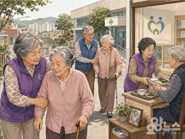 어르신들이 어르신을 돌보는 통합돌봄 일자리 강화에 보건복지부가 무게를 싣고 있다. (사진=AI 기반 요양뉴스 재구성)