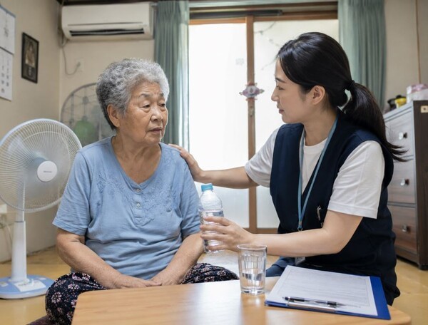 온열질환에서 가장 중요한 점은 질환 발생 이전 안부를 통한 선제적 예방이다. (사진 = AI 기반 요양뉴스 재구성)