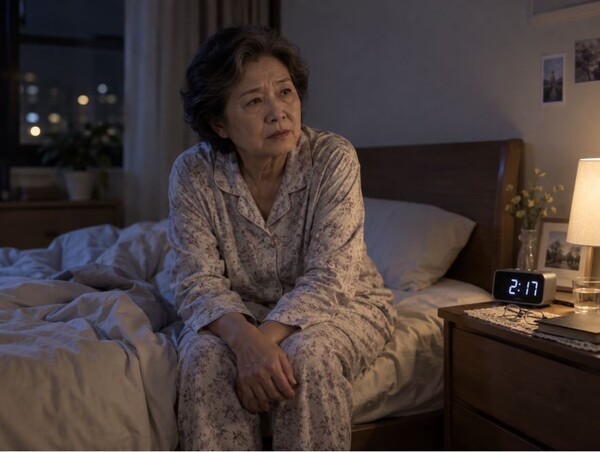 쉽게 잠들지 못하거나 밤중에 여러 차례 깬다면 실제 수면 효율은 낮아질 수 있다. (사진 = AI 기반 요양뉴스 재구성)