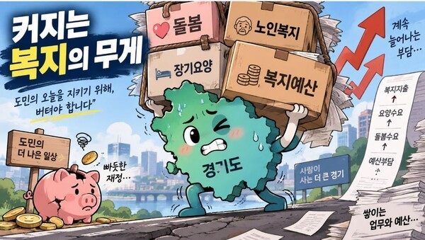 경기도의 재정난이 노인복지와 돌봄 분야까지 영향을 미치고 있다. (그림 = AI기반 요양뉴스 재구성)